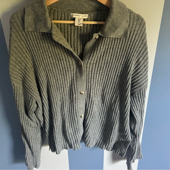 Sincerely Jules Womens Gray Long Sleeve front Buttons Cardigan Size L - Picture 4 of 5